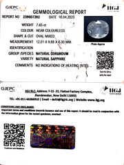 7.65/CT Natural White Sapphire with Govt Lab Certificate-2396D7202